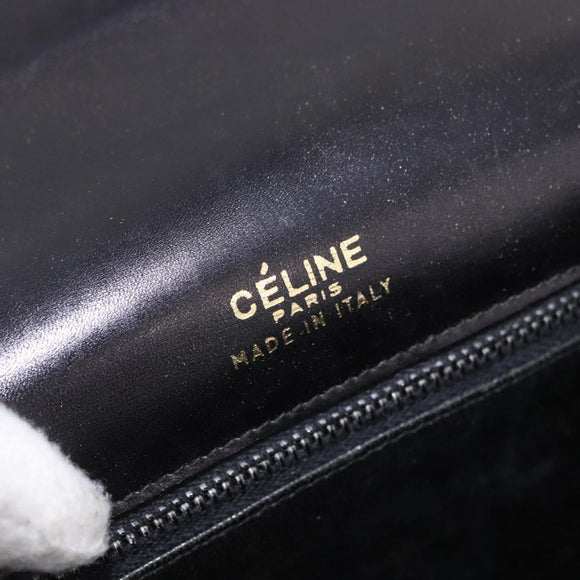 CELINE Horse Carriage Shoulder Bag Leather Black Gold Tone Auth 198510