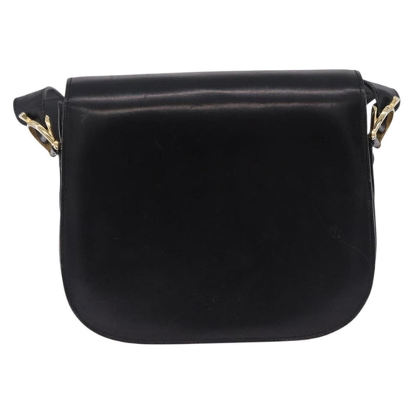 CELINE Horse Carriage Shoulder Bag Leather Black Gold Tone Auth 198510