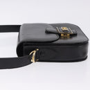 CELINE Horse Carriage Shoulder Bag Leather Black Gold Tone Auth 198510-4