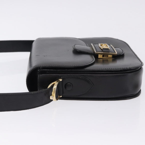 CELINE Horse Carriage Shoulder Bag Leather Black Gold Tone Auth 198510