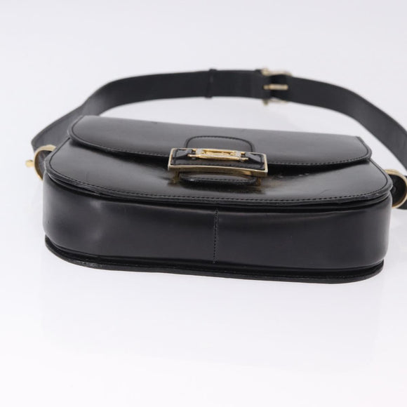 CELINE Horse Carriage Shoulder Bag Leather Black Gold Tone Auth 198510