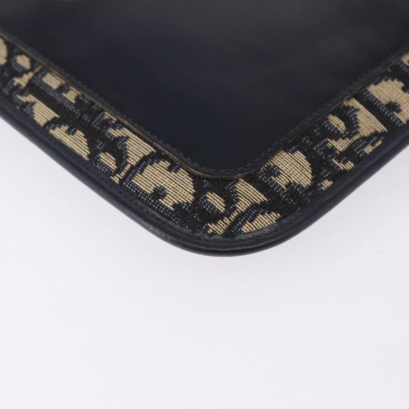 Christian Dior Trotter Canvas Shoulder Bag Navy Gold Tone Auth 198511A