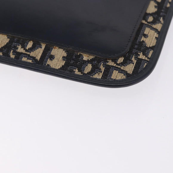 Christian Dior Trotter Canvas Shoulder Bag Navy Gold Tone Auth 198511A