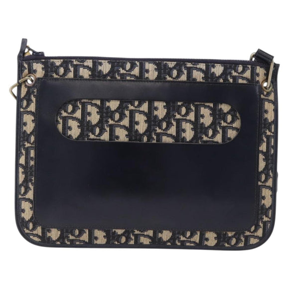 Christian Dior Trotter Canvas Shoulder Bag Navy Gold Tone Auth 198511A