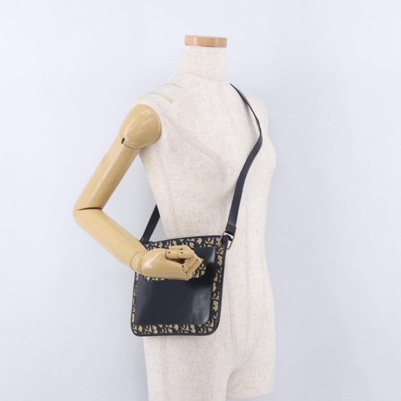 Christian Dior Trotter Canvas Shoulder Bag Navy Gold Tone Auth 198511A