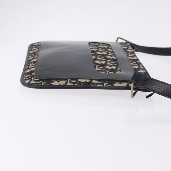 Christian Dior Trotter Canvas Shoulder Bag Navy Gold Tone Auth 198511A