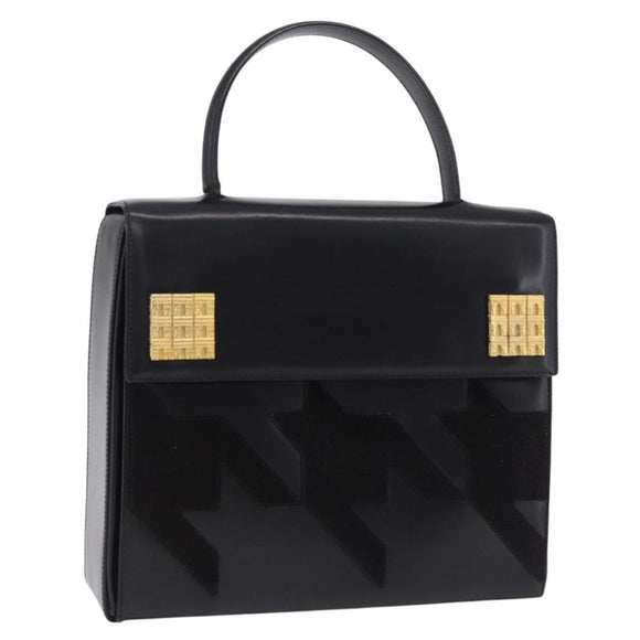 CELINE Hand Bag Leather Black Gold Tone Auth 198516V