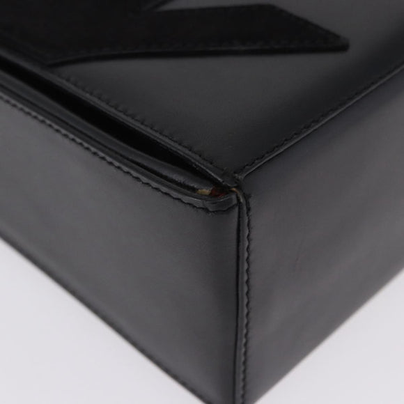 CELINE Hand Bag Leather Black Gold Tone Auth 198516V