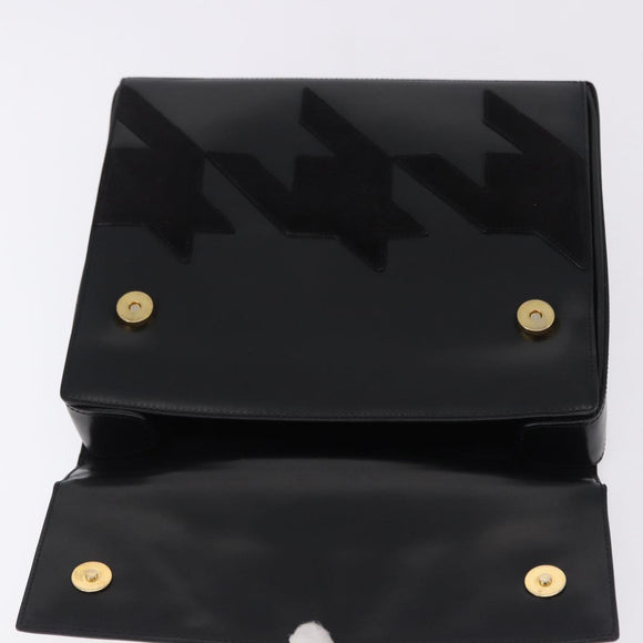 CELINE Hand Bag Leather Black Gold Tone Auth 198516V