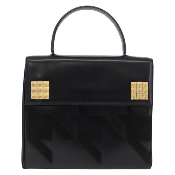 CELINE Hand Bag Leather Black Gold Tone Auth 198516V