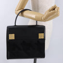 CELINE Hand Bag Leather Black Gold Tone Auth 198516V-28