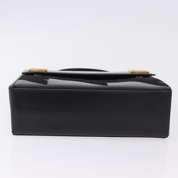CELINE Hand Bag Leather Black Gold Tone Auth 198516V