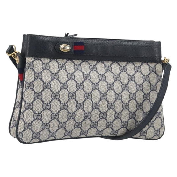 GUCCI GG Supreme Sherry Line Shoulder Bag PVC Navy Gold 904 02 035 Auth 198517
