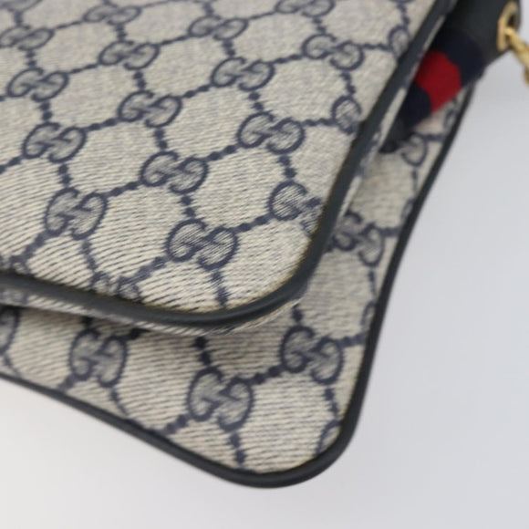 GUCCI GG Supreme Sherry Line Shoulder Bag PVC Navy Gold 904 02 035 Auth 198517
