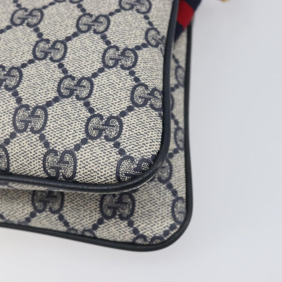 GUCCI GG Supreme Sherry Line Shoulder Bag PVC Navy Gold 904 02 035 Auth 198517