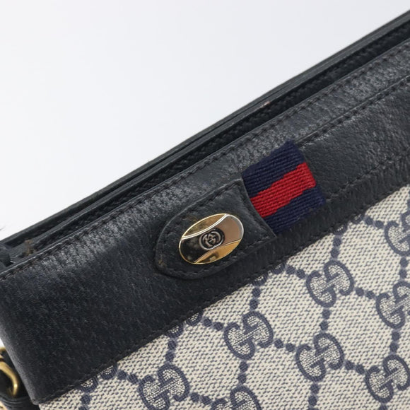 GUCCI GG Supreme Sherry Line Shoulder Bag PVC Navy Gold 904 02 035 Auth 198517
