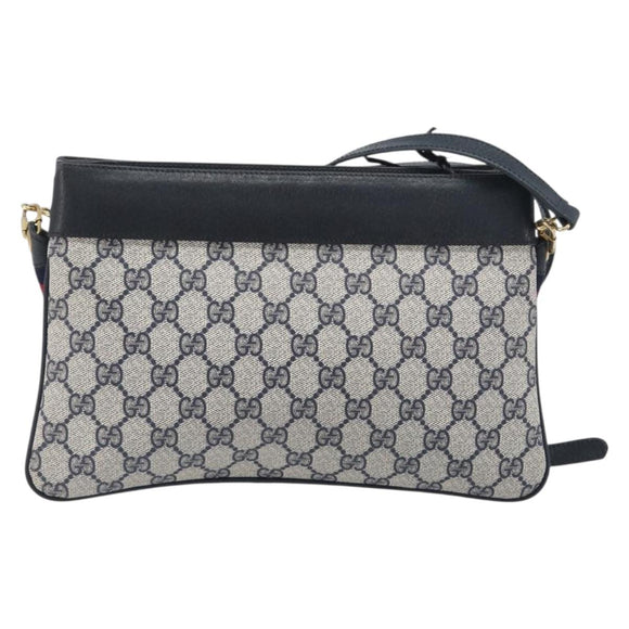 GUCCI GG Supreme Sherry Line Shoulder Bag PVC Navy Gold 904 02 035 Auth 198517