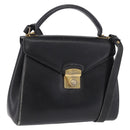 Salvatore Ferragamo Hand Bag Leather 2way Black Gold Tone Auth 198519-1