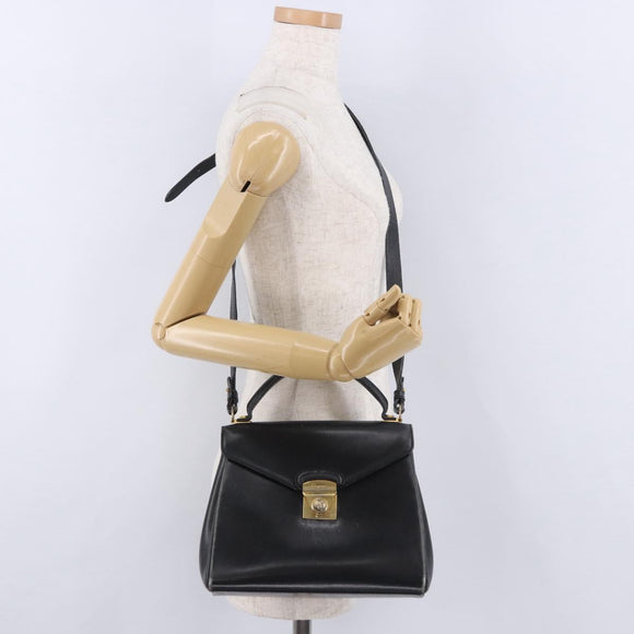 Salvatore Ferragamo Hand Bag Leather 2way Black Gold Tone Auth 198519