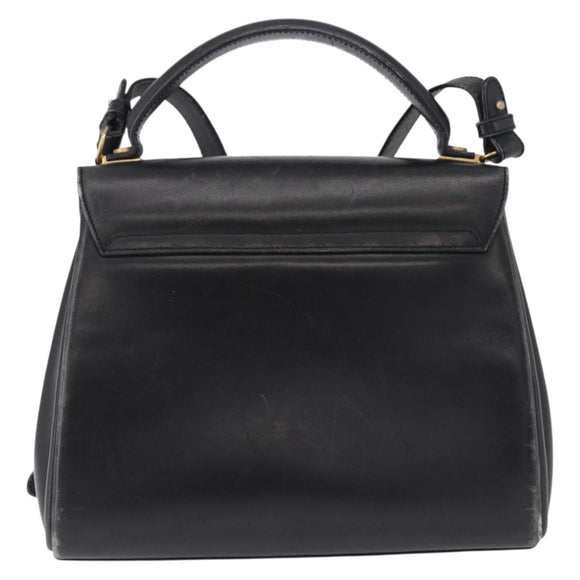Salvatore Ferragamo Hand Bag Leather 2way Black Gold Tone Auth 198519