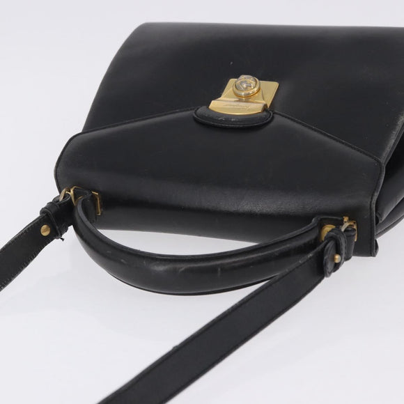 Salvatore Ferragamo Hand Bag Leather 2way Black Gold Tone Auth 198519