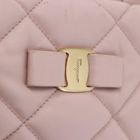 Salvatore Ferragamo Vala Chain Shoulder Bag Leather Pink Gold Tone Auth 198526A