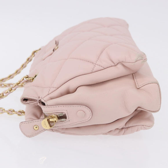 Salvatore Ferragamo Vala Chain Shoulder Bag Leather Pink Gold Tone Auth 198526A