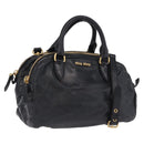 Miu Miu Hand Bag Vitellolux 2way Black Gold Auth 198533A-1