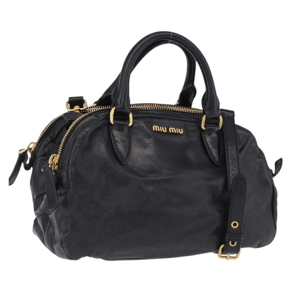 Miu Miu Hand Bag Vitellolux 2way Black Gold Auth 198533A