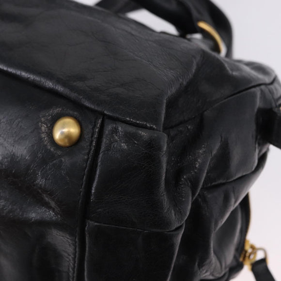 Miu Miu Hand Bag Vitellolux 2way Black Gold Auth 198533A