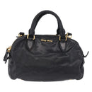 Miu Miu Hand Bag Vitellolux 2way Black Gold Auth 198533A-13