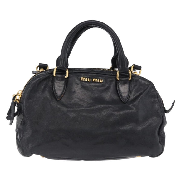 Miu Miu Hand Bag Vitellolux 2way Black Gold Auth 198533A