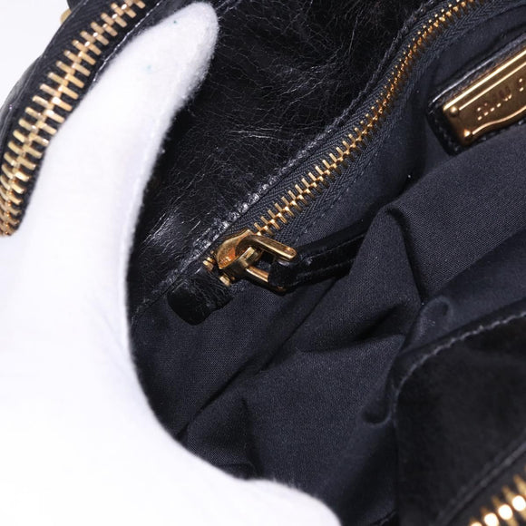 Miu Miu Hand Bag Vitellolux 2way Black Gold Auth 198533A