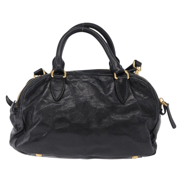 Miu Miu Hand Bag Vitellolux 2way Black Gold Auth 198533A