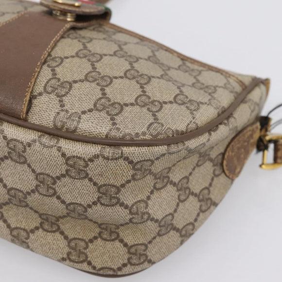 GUCCI GG Supreme Web Sherry Line Bag PVC Beige Gold 56 02 032 Auth 198534