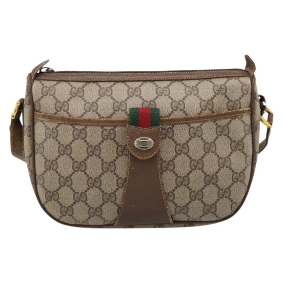 GUCCI GG Supreme Web Sherry Line Bag PVC Beige Gold 56 02 032 Auth 198534