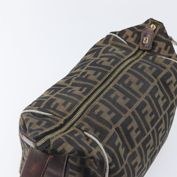 FENDI Zucca Canvas Vanity Hand Bag Black Brown Auth 198536