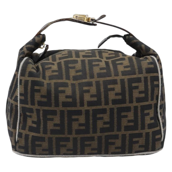 FENDI Zucca Canvas Vanity Hand Bag Black Brown Auth 198536