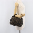 FENDI Zucca Canvas Vanity Hand Bag Black Brown Auth 198536-25