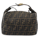 FENDI Zucca Canvas Vanity Hand Bag Black Brown Auth 198536-2