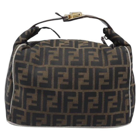 FENDI Zucca Canvas Vanity Hand Bag Black Brown Auth 198536