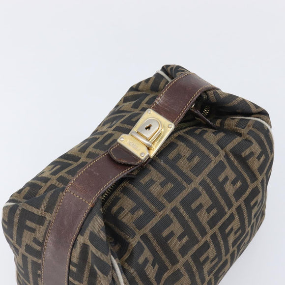 FENDI Zucca Canvas Vanity Hand Bag Black Brown Auth 198536