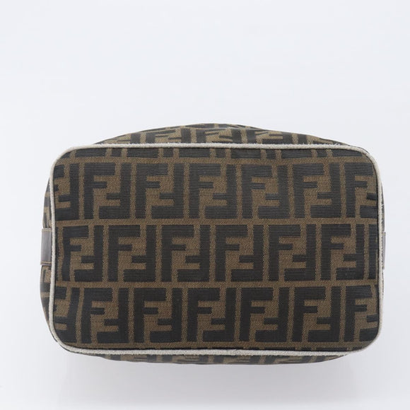 FENDI Zucca Canvas Vanity Hand Bag Black Brown Auth 198536