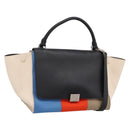 CELINE Trapeze Hand Bag Wool 2way Beige Silver Auth 198538V-1