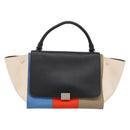 CELINE Trapeze Hand Bag Wool 2way Beige Silver Auth 198538V-13
