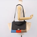 CELINE Trapeze Hand Bag Wool 2way Beige Silver Auth 198538V-27