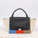 CELINE Trapeze Hand Bag Wool 2way Beige Silver Auth 198538V-12