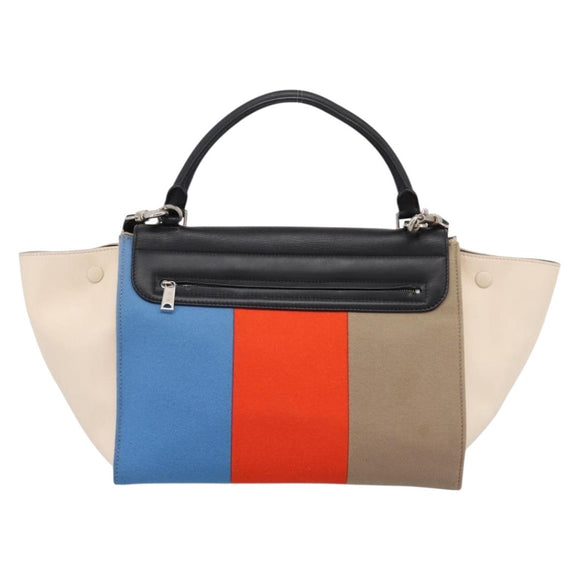 CELINE Trapeze Hand Bag Wool 2way Beige Silver Auth 198538V