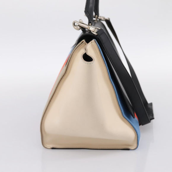 CELINE Trapeze Hand Bag Wool 2way Beige Silver Auth 198538V