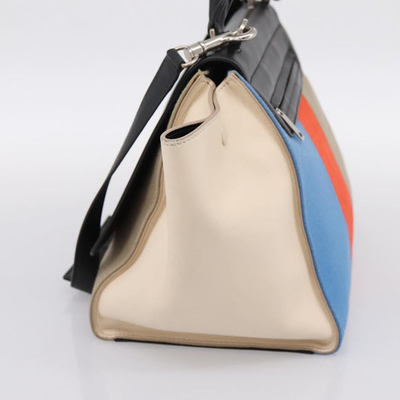 CELINE Trapeze Hand Bag Wool 2way Beige Silver Auth 198538V